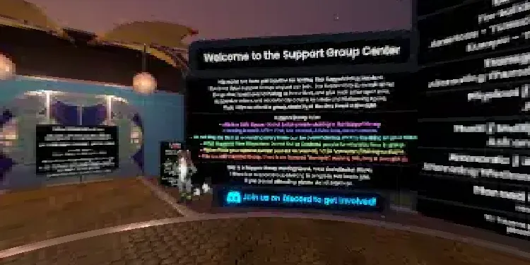 A preview image of the 'Support Group Meeting Center - Open Meeting on Tuesdays, 8 PM EST / 5 PM PST' session.